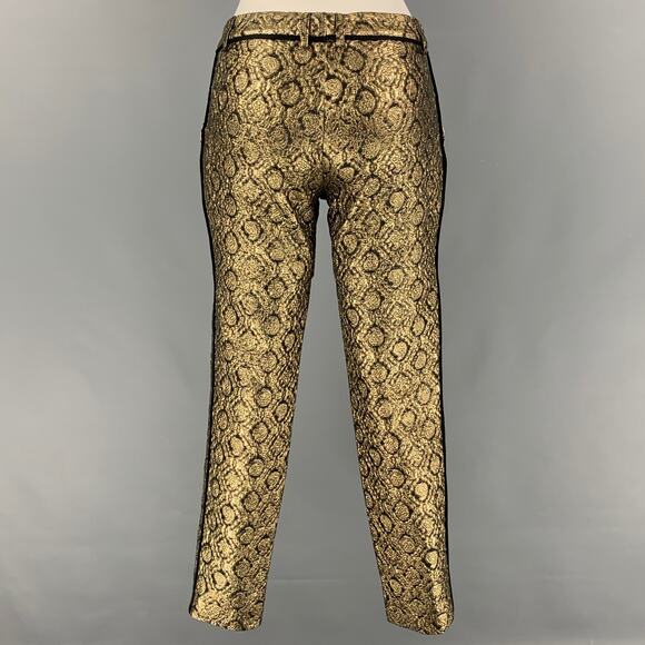 FAITH CONNEXION Size 2 Gold Black Polyester Blend Jacquard Tapered Dress Pants - Picture 2 of 5